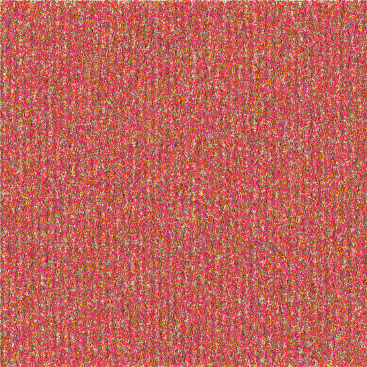 A square floral abstraction with rain-like marks and saturated botanical color